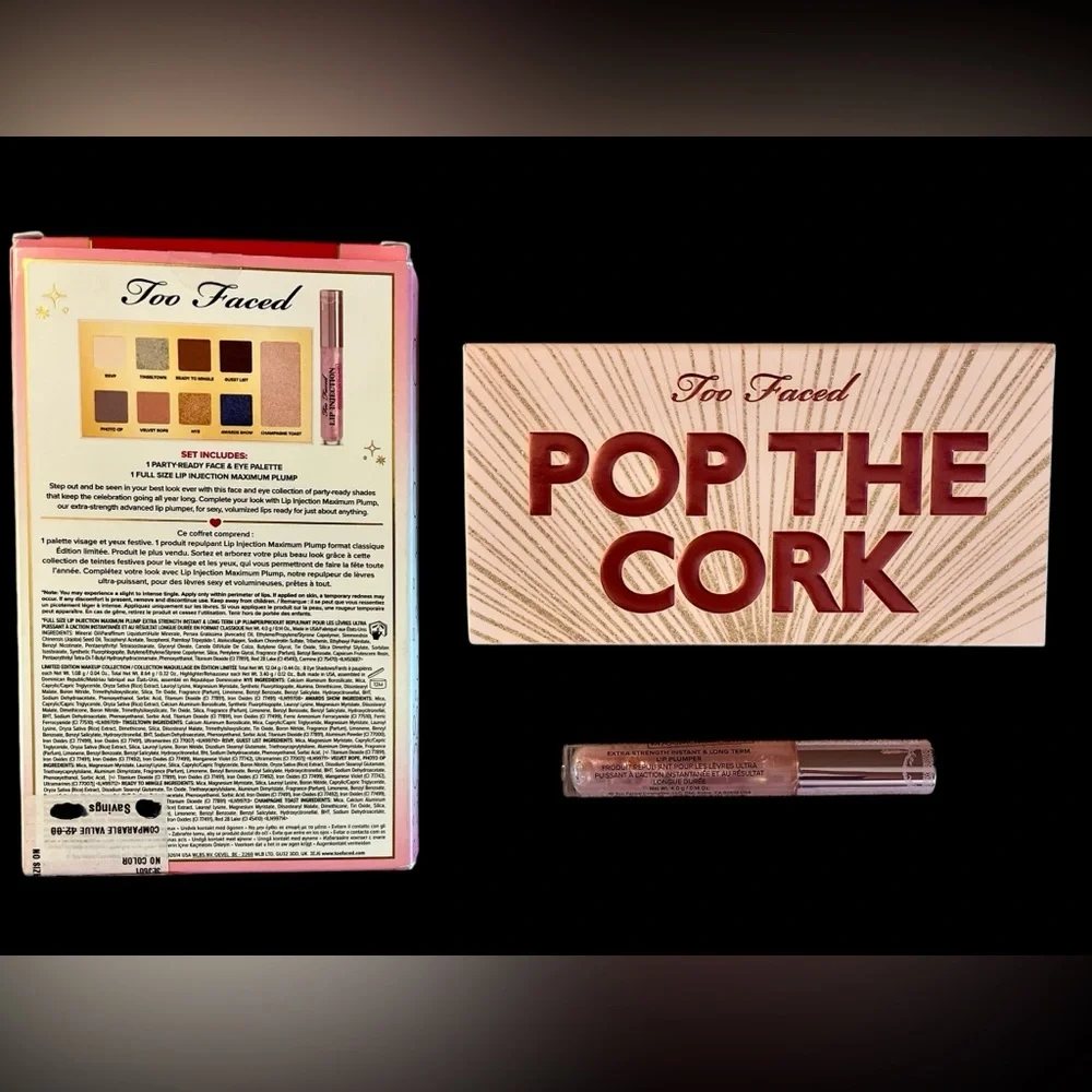 HP Too Faced Pop The Cork Eyeshadow Palette & Lip Injection - Pink New with Tags